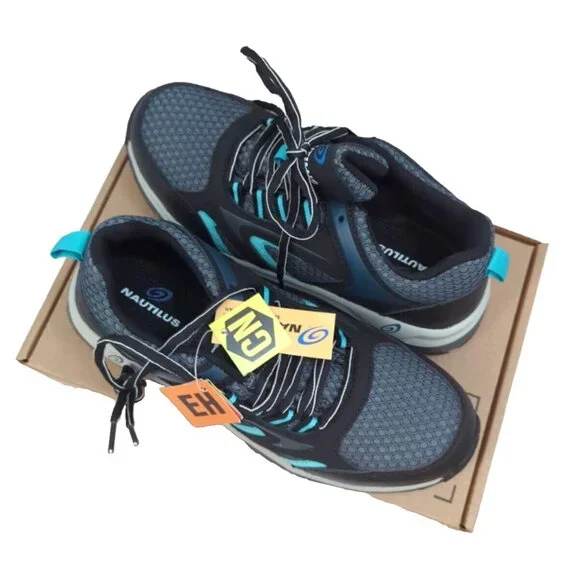Nautilus Mens Safety Toe Work Shoes Black Teal Slip Resistant EH Rated Sneakers - Picture 3 of 4
